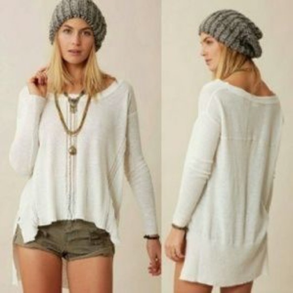 Free People Sweaters - Free People Cream Hi/Lo Sweater Lace Detail Sz S